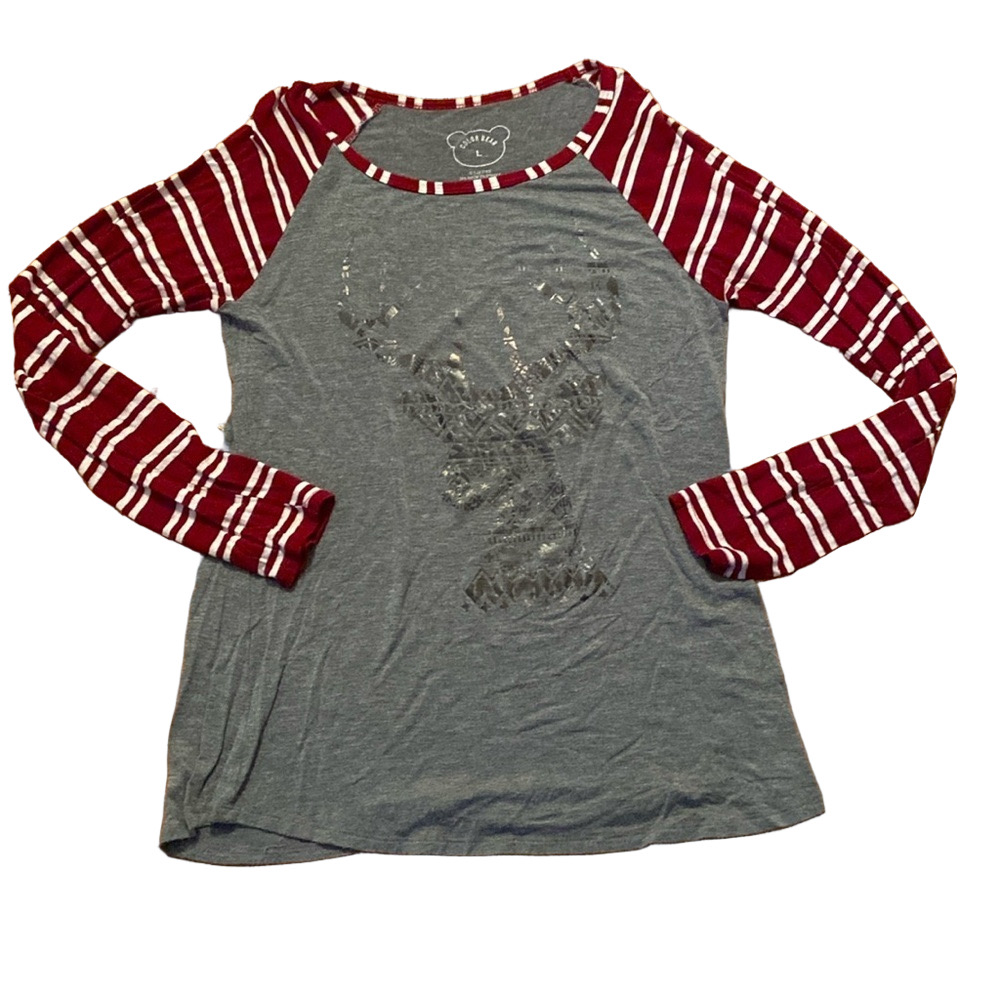 Color Bear Long Sleeve Top Deer Gray Red White L